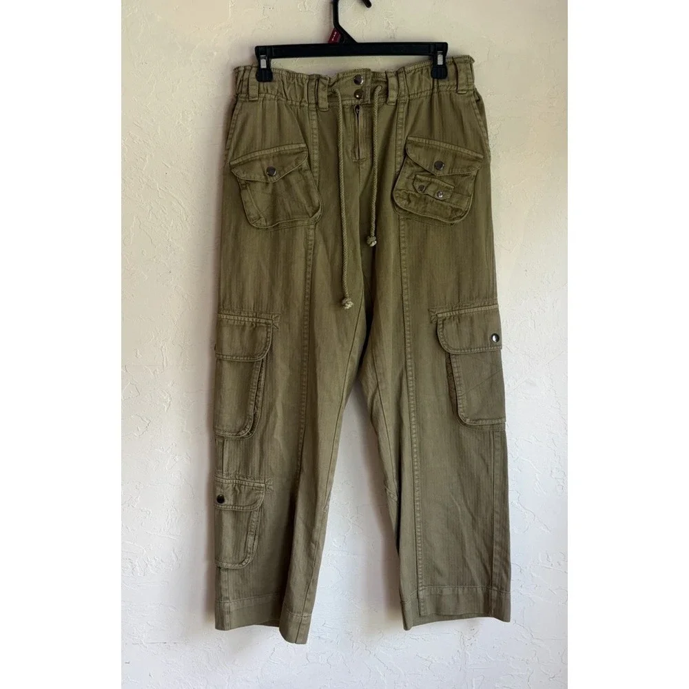 Free People Tahiti Cargo Pants XS NWT Green Dried Herb Baggy Utility Pull On